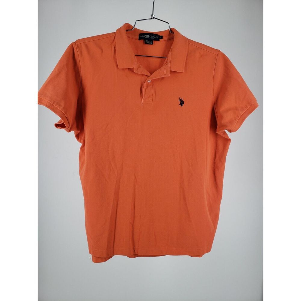 Polo Shirt Adult Large L Orange Blue Logo Mens Golf Luxury Feel - Picture 1 of 4